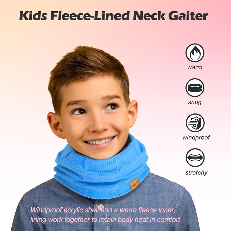 Vogium Kids Double-layer Knit Neck Warmer Gaiter | Thermal Fleece Face Cover for 6-14 Year Olds Boys Girls | Ski, Play - Image 2